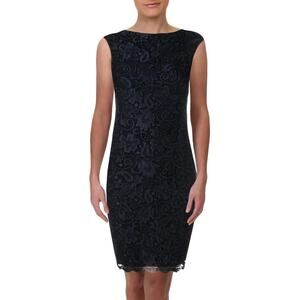NWT RALPH LAUREN Sleeveless Boat Neck Sheath Dress SIZE 12 Navy Blue NEW